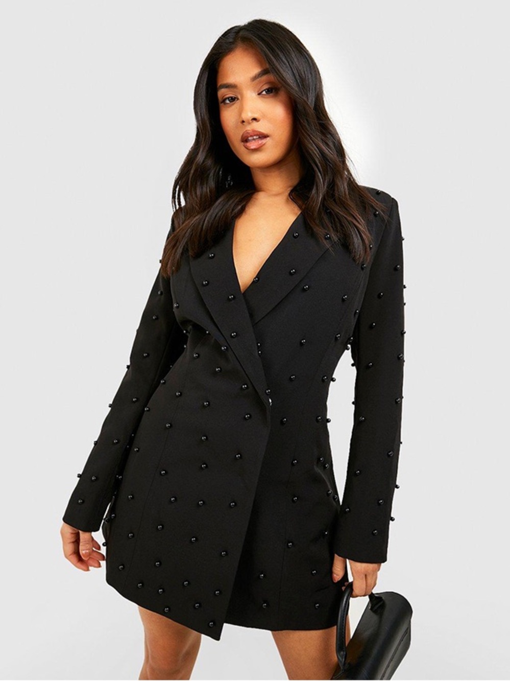 Boohoo Black Beaded Blazer Mini Dress